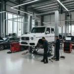 Professional automobile service centre in the UAE performing vehicle maintenance and diagnostics.