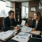Business owner consulting a bankruptcy attorney about financial restructuring