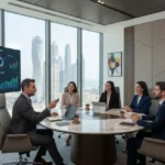 Business development professional discussing growth opportunities with potential clients