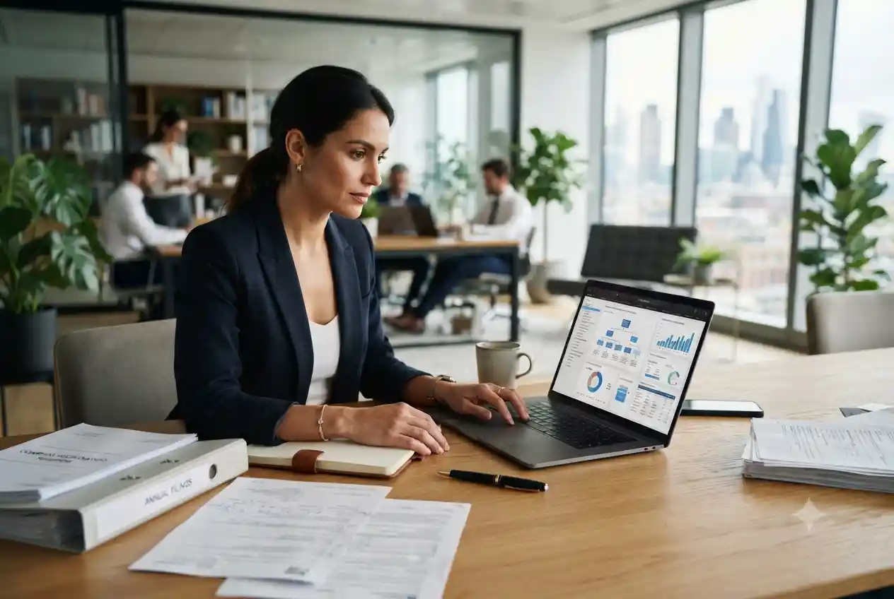 Professional reviewing business entity search records and company registration information