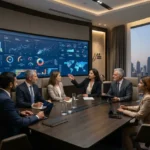 Business professionals reviewing analytics dashboards and business intelligence reports