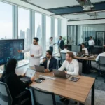Modern business team using high-speed internet and communication technology in a UAE office