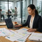 Professional conducting a business lookup and company verification online