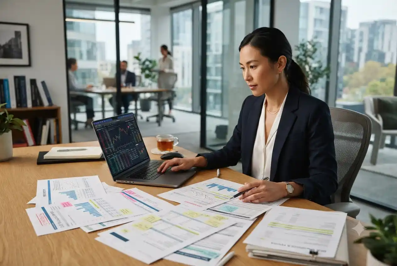 Professional conducting a business lookup and company verification online