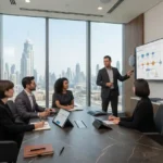 Business professionals reviewing workflow optimization and operational efficiency strategies
