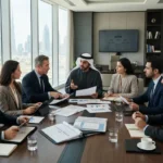 Business owners and advisors discussing succession planning strategy in the UAE