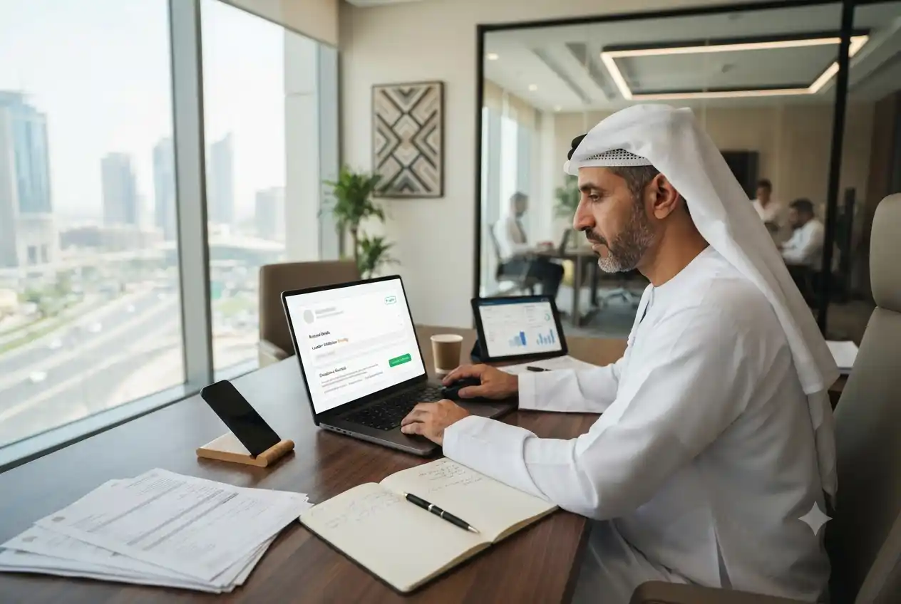: Business owner completing verification process for online business profiles