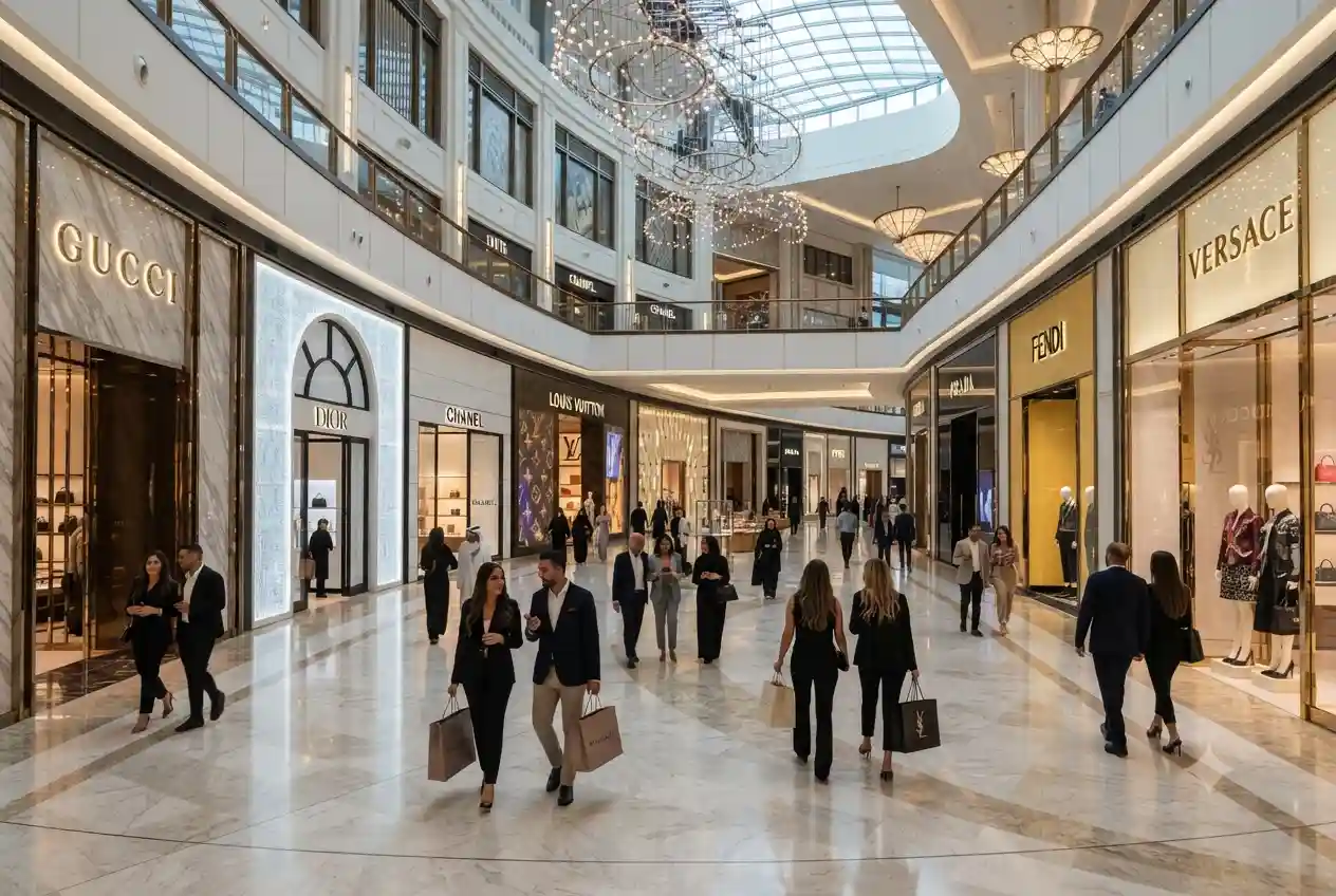 Luxury boutiques and premium shopping environment inside Dubai Mall Fashion Avenue