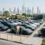 Used cars displayed for sale at a modern automotive marketplace in the UAE
