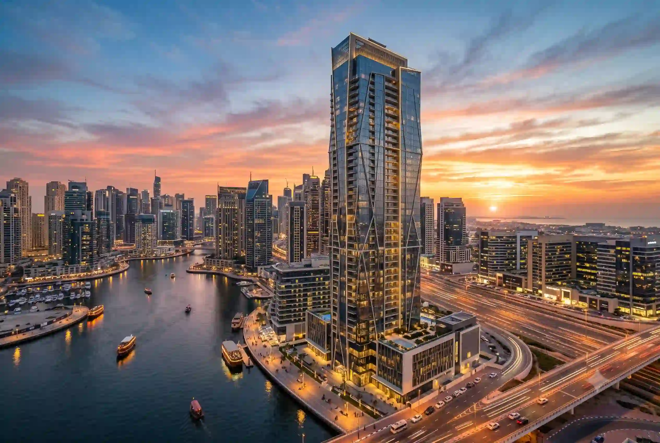 Modern Emaar tower residential skyscraper in Dubai skyline