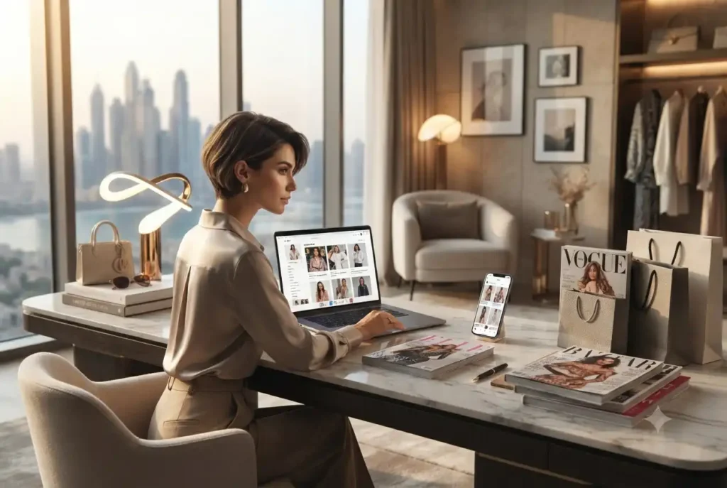 Fashion enthusiast following celebrity fashion commentary and style trends online