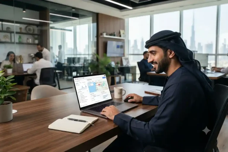 Business owner optimizing a Google Business Profile for local search visibility
