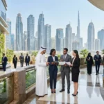 Business professionals working in a modern UAE corporate office.