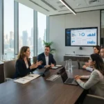 HR business partner discussing workforce strategy with company leadership team