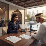 Customer discussing an Islamic credit card with a banking advisor in the UAE.