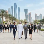 Professionals exploring career opportunities in Abu Dhabi's business district.