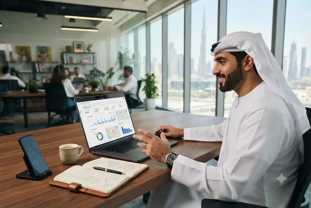 Local business owner managing digital marketing campaigns and local SEO performance