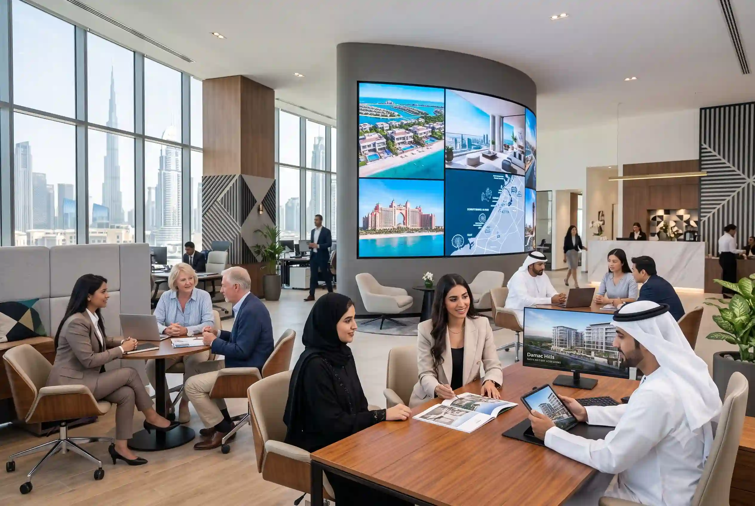 Real estate agents at Metropolitan Premium Properties office in Dubai