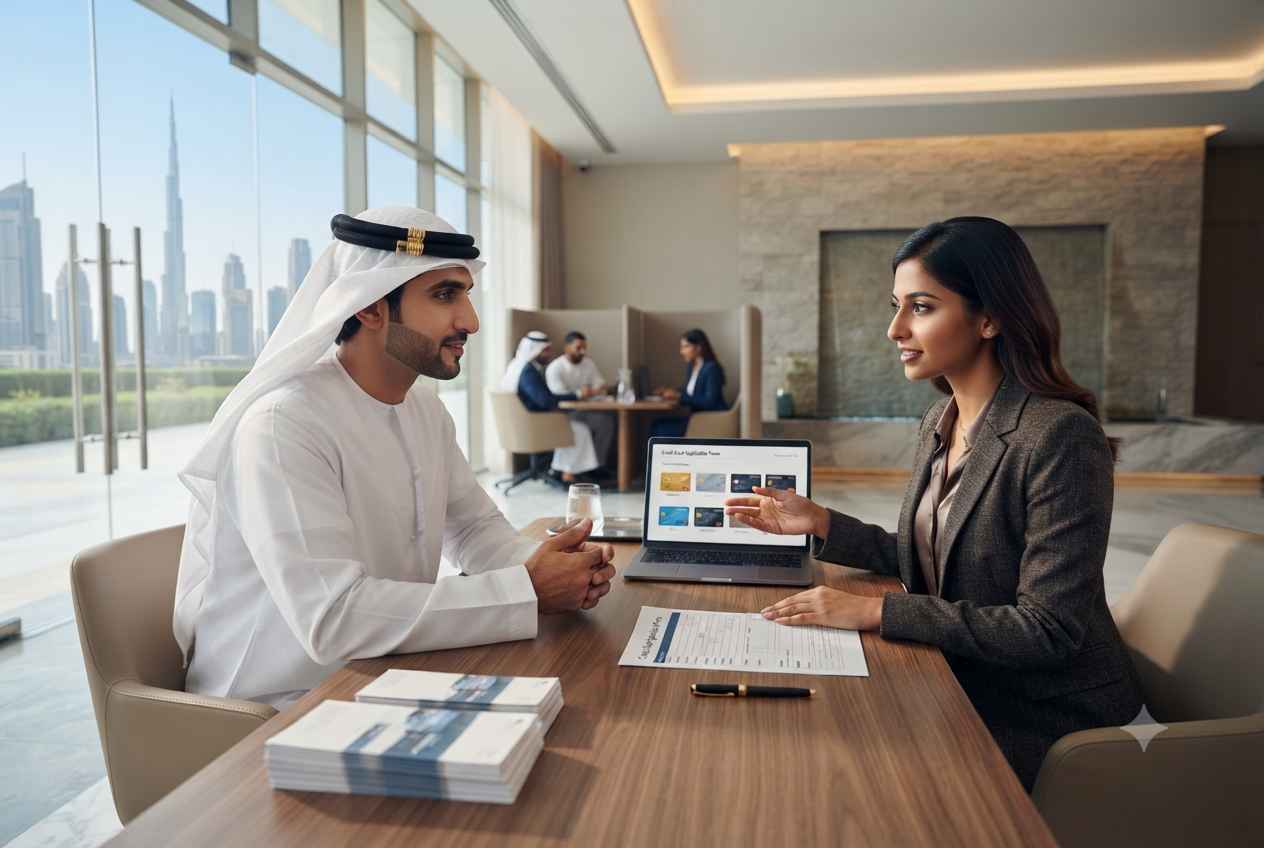 Financial advisor explaining minimum salary requirements for credit cards in the UAE.