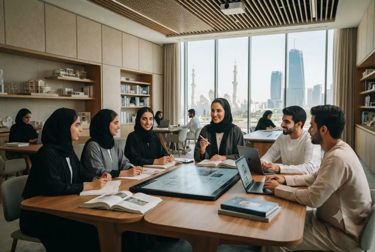 Teacher leading a modern classroom in a UAE school