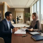 International client discussing a non-resident bank account with a banking advisor in the UAE.