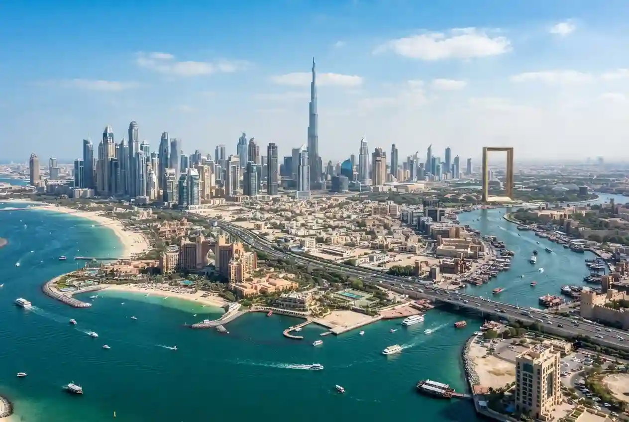 Popular places to visit in Dubai including Burj Khalifa and Dubai Marina