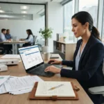 Professional reviewing secretary of state business registration records online
