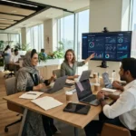 Small business owner working with a marketing agency to improve business growth
