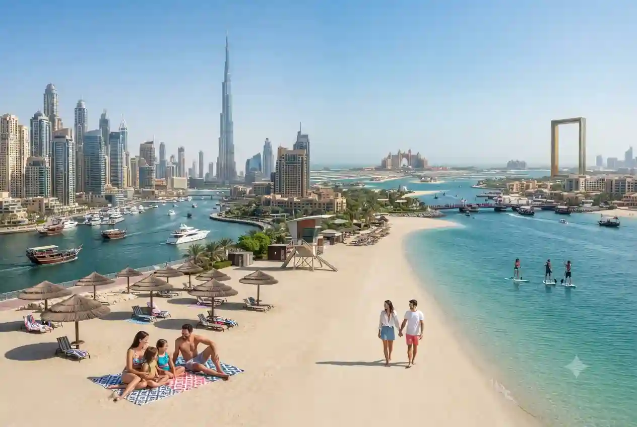 Top tourist attractions in Dubai including Burj Khalifa and Dubai Marina