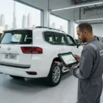 Professional inspection of a used vehicle for valuation in the UAE.