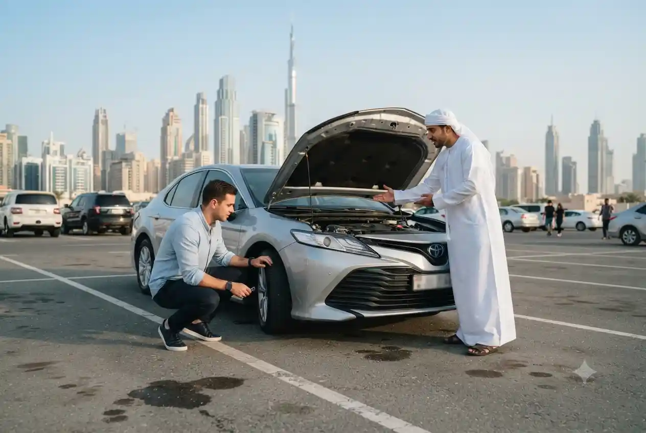 Buyer inspecting a used car before purchase in the UAE