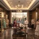 Elegant ethnic fashion garments displayed inside a modern UAE fashion boutique