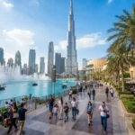 Dubai skyline with Burj Khalifa during a sunny day