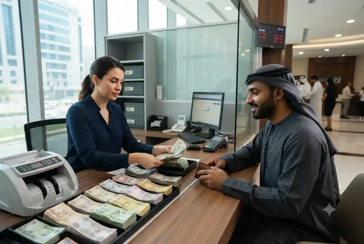 Licensed currency exchange office handling UAE Dirhams and Nigerian Naira.