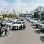 Used cars displayed at an auto mart in the UAE