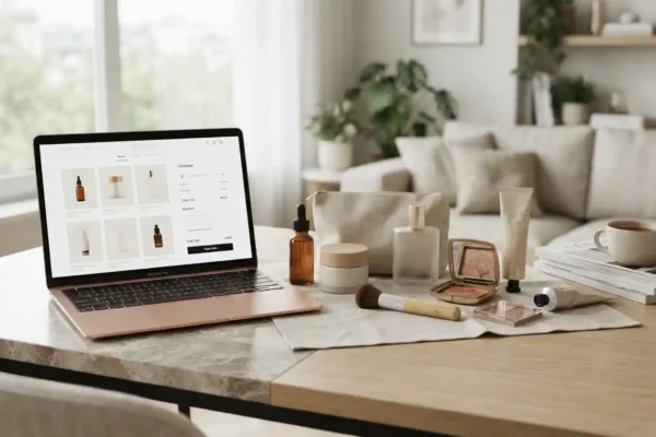 Beauty products and online shopping setup for finding a Beauty Bay discount code