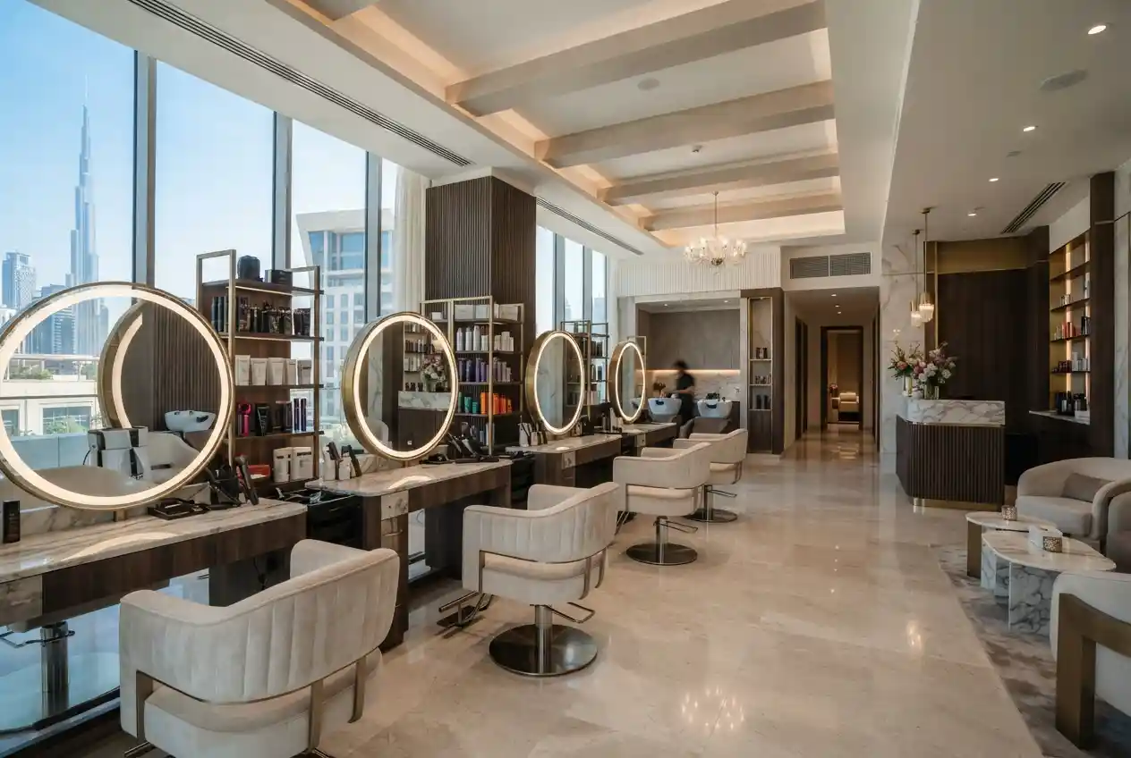 Modern beauty salon furniture in a Dubai salon interior
