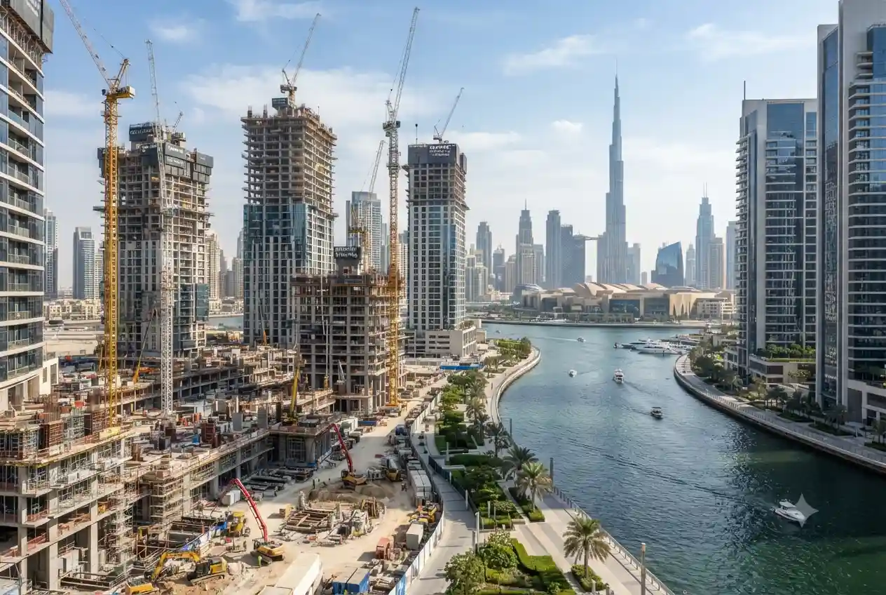 Luxury off-plan residential towers in Business Bay overlooking Dubai Water Canal.