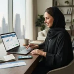 UAE traveler buying travel insurance online before an international trip