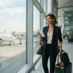 Traveller preparing for a flight from Dubai to the USA
