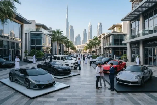 Modern cars and dealerships in Dubai automotive market