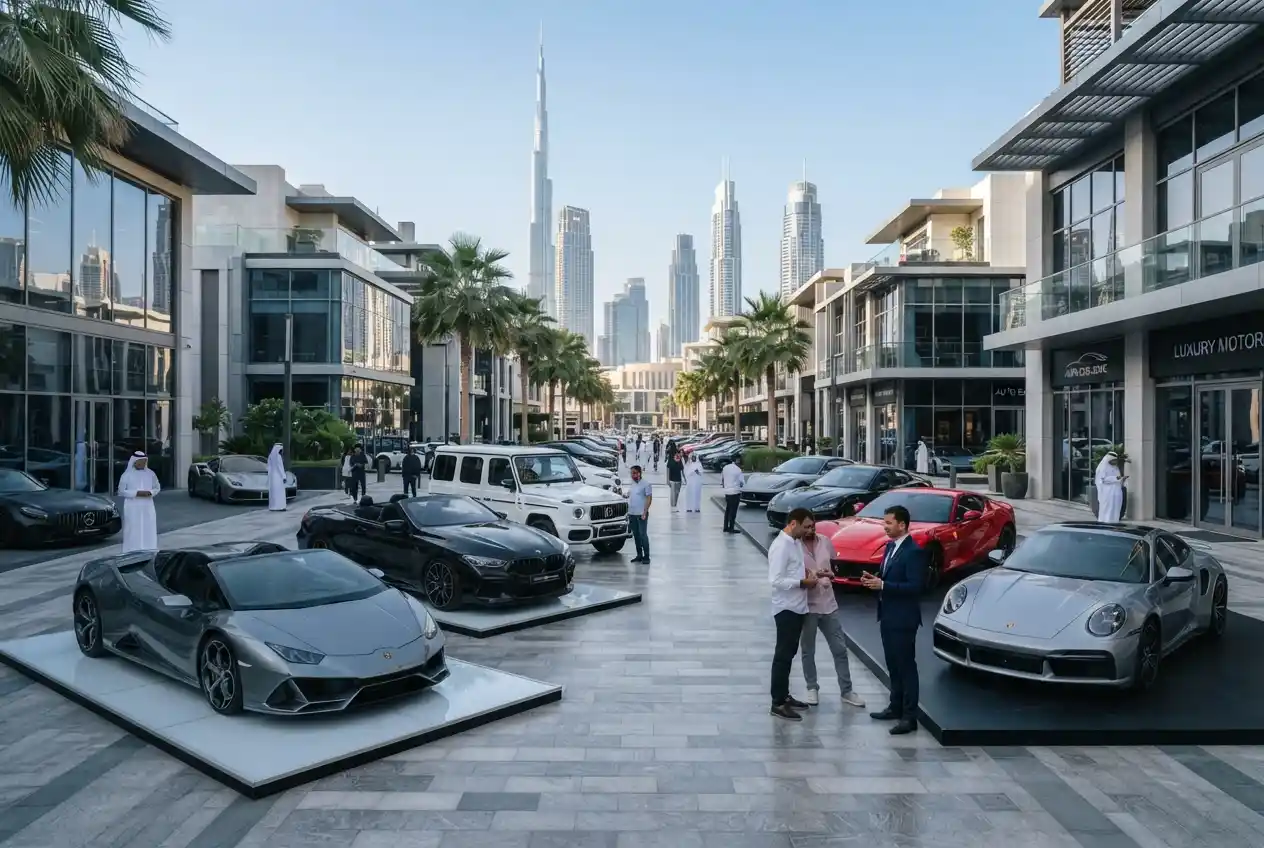 Modern cars and dealerships in Dubai automotive market