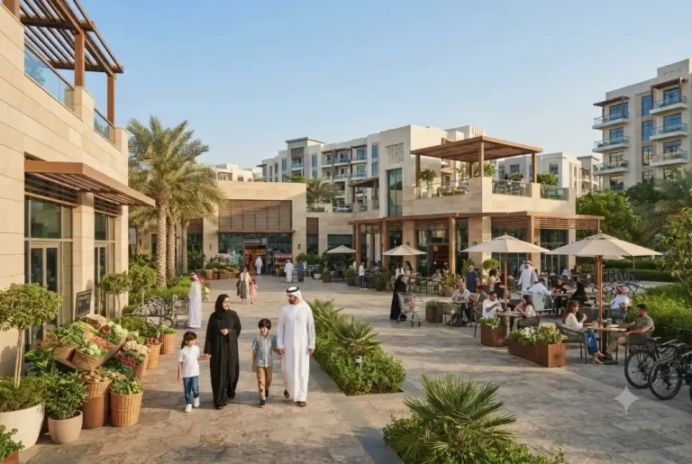 Residents shopping at a modern community market in the UAE.