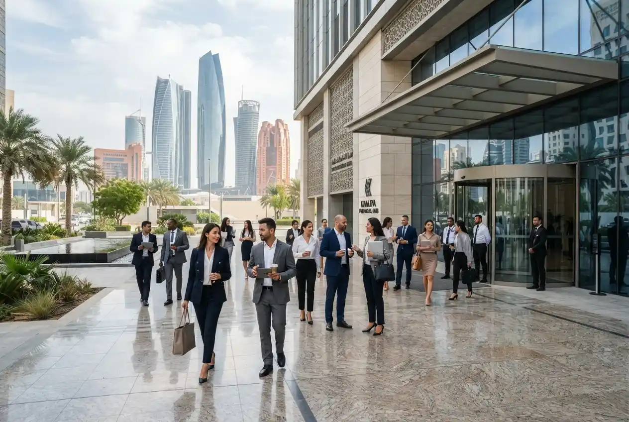 Entrepreneurs completing company formation in Abu Dhabi