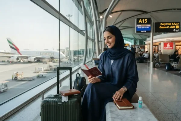 UAE resident preparing for international travel at Dubai airport