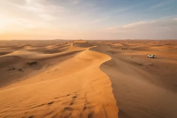 Golden sand dunes across the Dubai desert