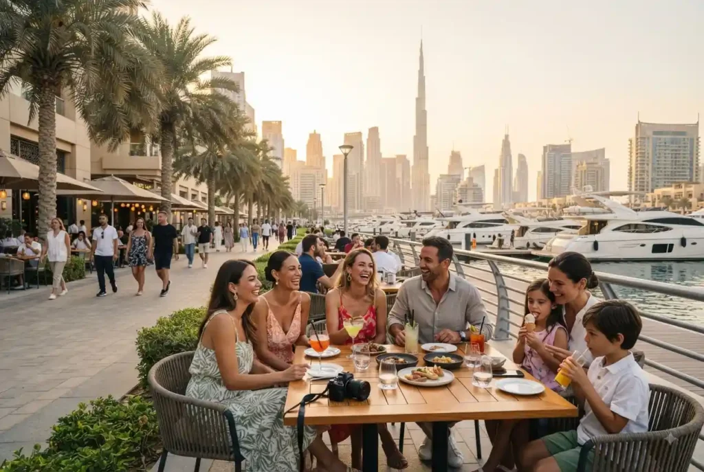 People enjoying a day out at a Dubai waterfront destination
