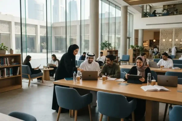 Students exploring education courses in a modern UAE learning environment