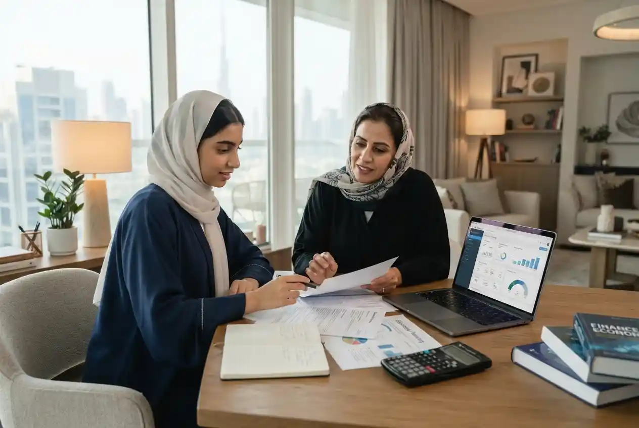 Student and parent reviewing education loan options in the UAE