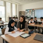 Teacher conducting student assessment in a UAE classroom